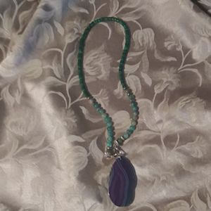 Handmade necklace with unusual ruby and zoisite sl